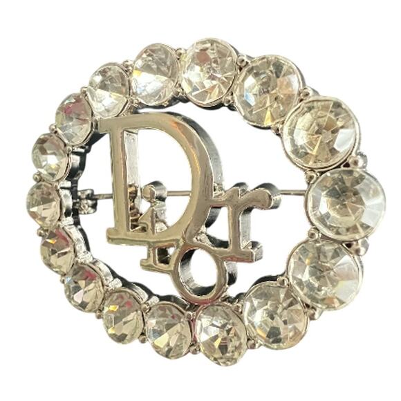 Christian Dior Silver Oval Crystal "Dior" Signature Brooch (CDXX012) - Picture 2 of 4